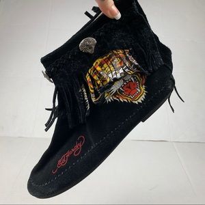 Ed hardy leather moccasins ankle boots